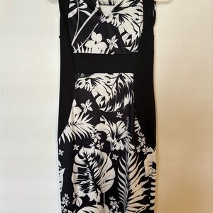 Tropical Black and White Midi Dress
